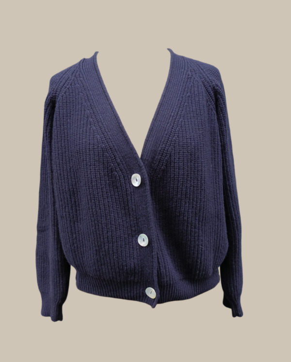 Cardigan blu in costa inglese taglio quadro