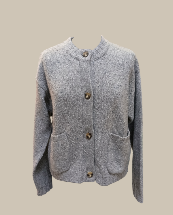 Cardigan grigio melange con bottoni e taschine - ultima taglia media