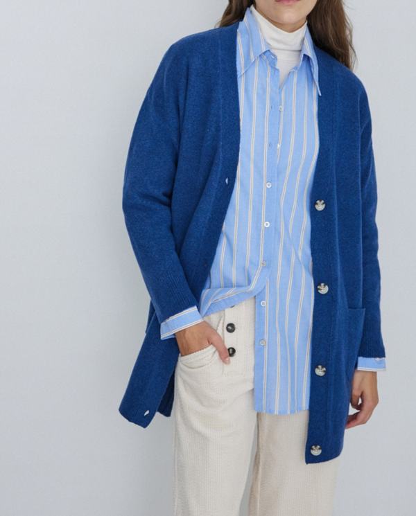 Cardigan lungo scollo a V con tasche e bottoni blu - ultima taglia xs