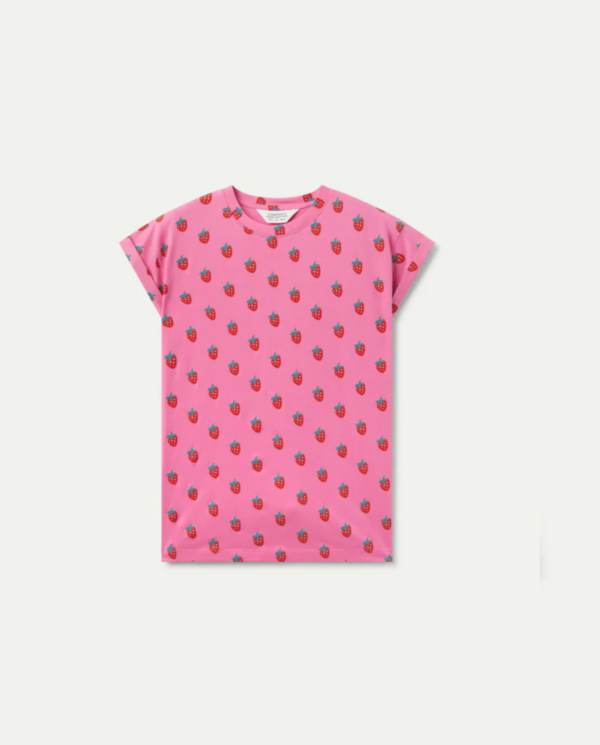 T-shirt rosa con stampa fragole