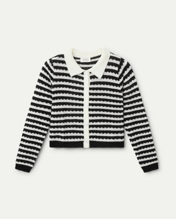 Cardigan con colletto bianco e nero, manica lunga