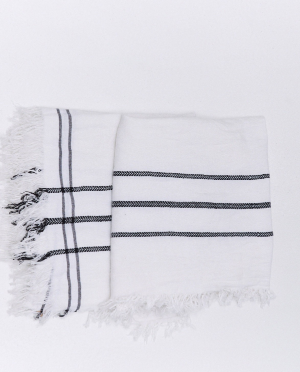 Foulard bianco in cotone con linee nere