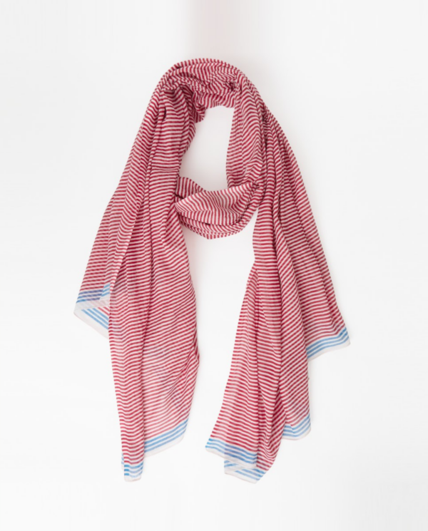 Foulard a righe bianco e rosso in cotone