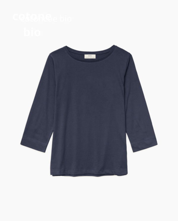 T-shirt blu navy manica 3/4 cotone bio