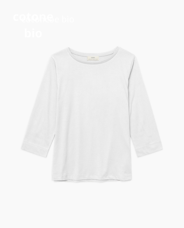 T-shirt blu bianca manica 3/4 cotone bio