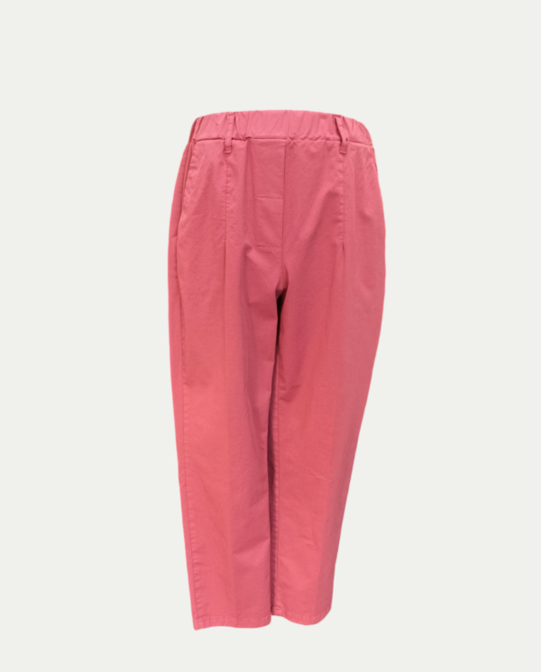 Pantalone in cotone color phard elastico in vita, tasche laterali